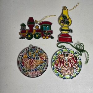 Vintage 1970s Stained Glass Style Christmas Ornaments – Lot of 4